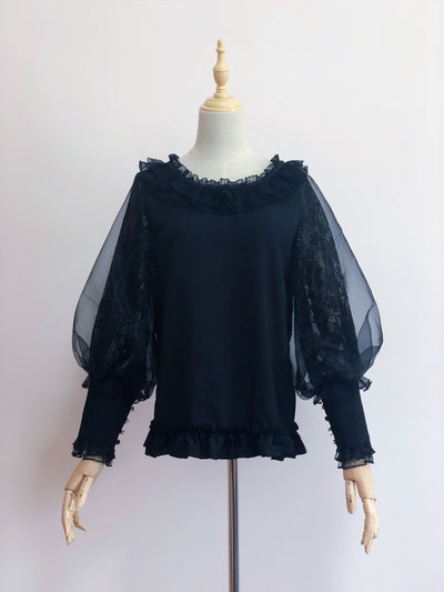 Airfreeing~Messiah~Elegant Lolita Shirt Double-layered Mutton Sleeve Blouse S black 