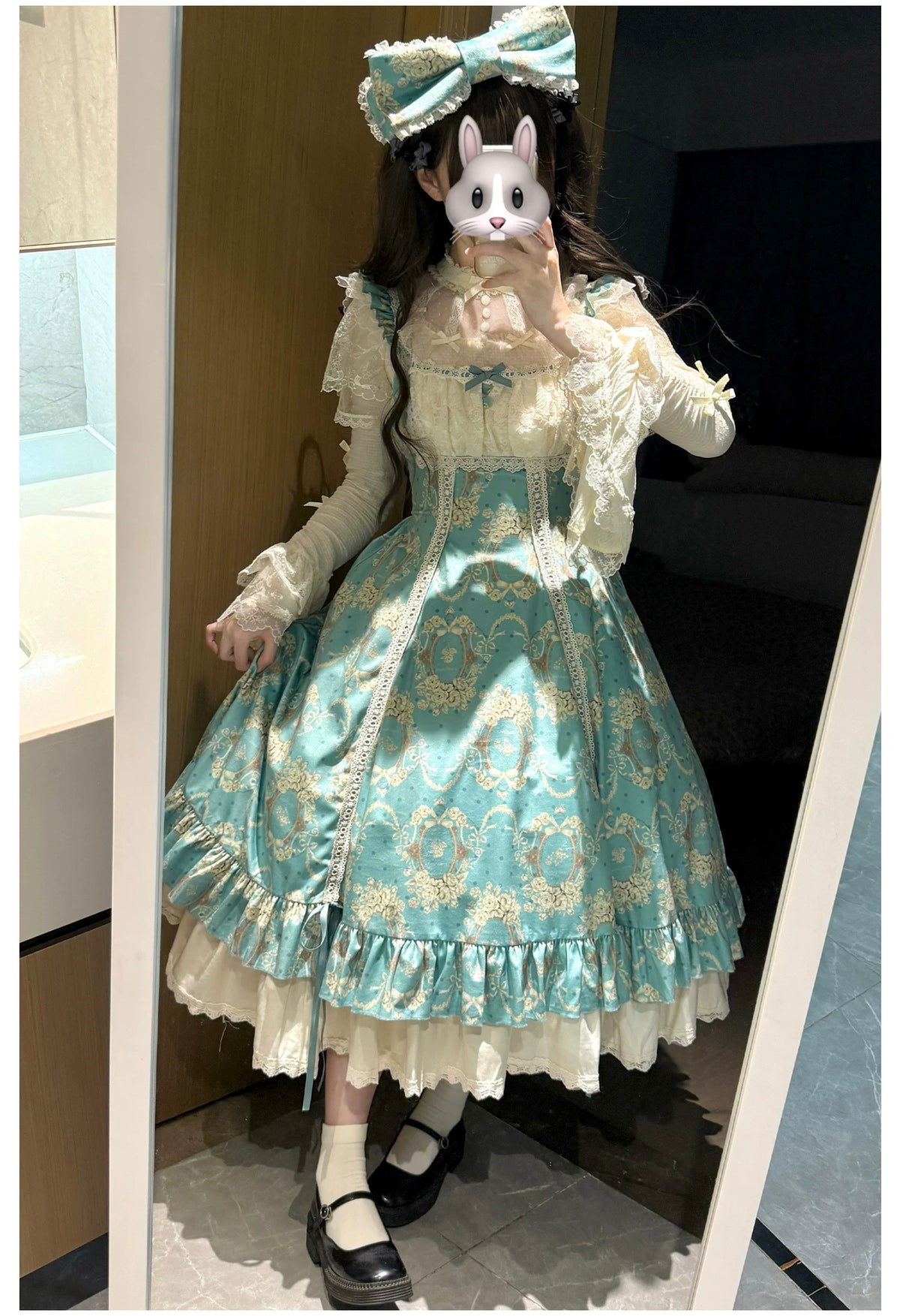 Old Courtyard Floral Letter - Classic Lolita Printed JSK Dress Set, Drawstring Lift-up Hem 46102:875274