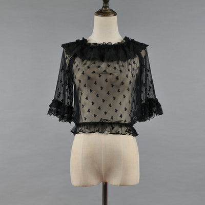 Niu Niu~Oversized Lace-Mesh Plus Size Lolita Underwear Shirt M black 