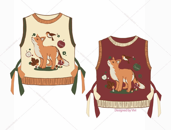 Miss Point~Fat Fox in the Forest~Kawaii Lolita Vest Customized Lolita Sweater   