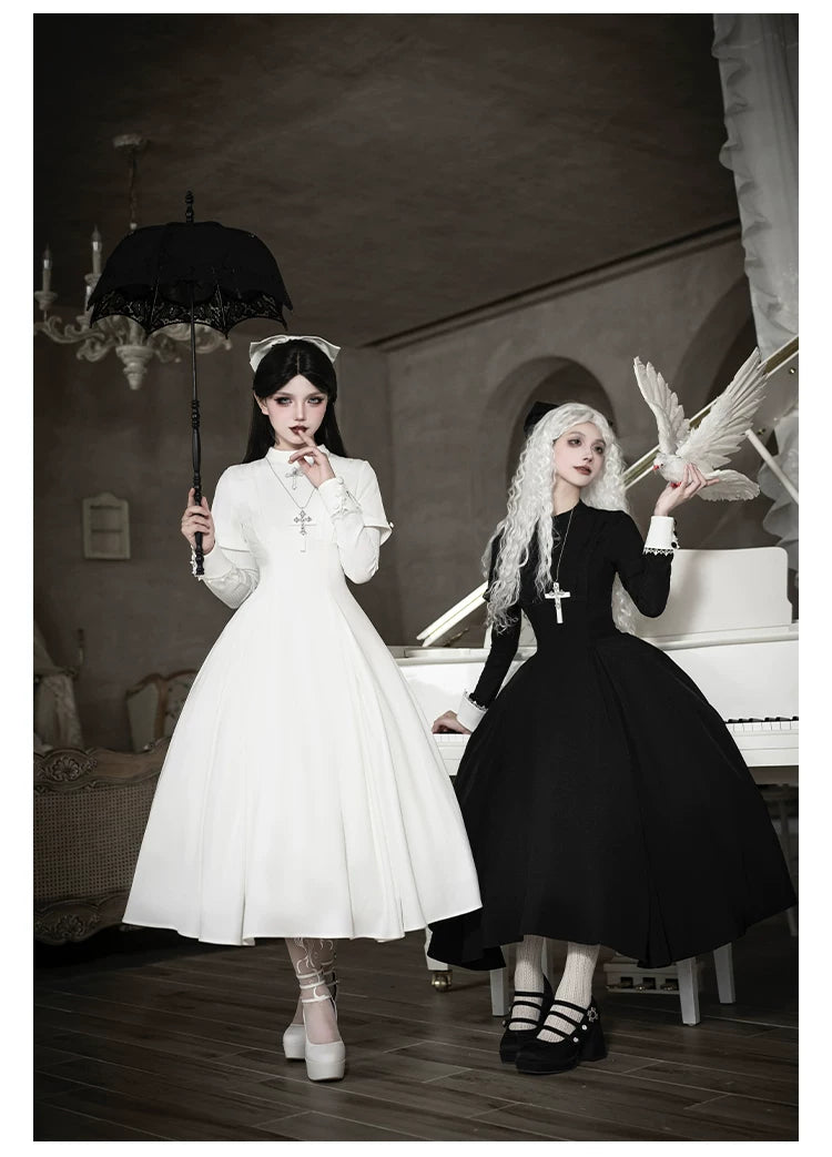 Nihil - Gothic Nun Lolita OP Dress, Irregular Hem Cape