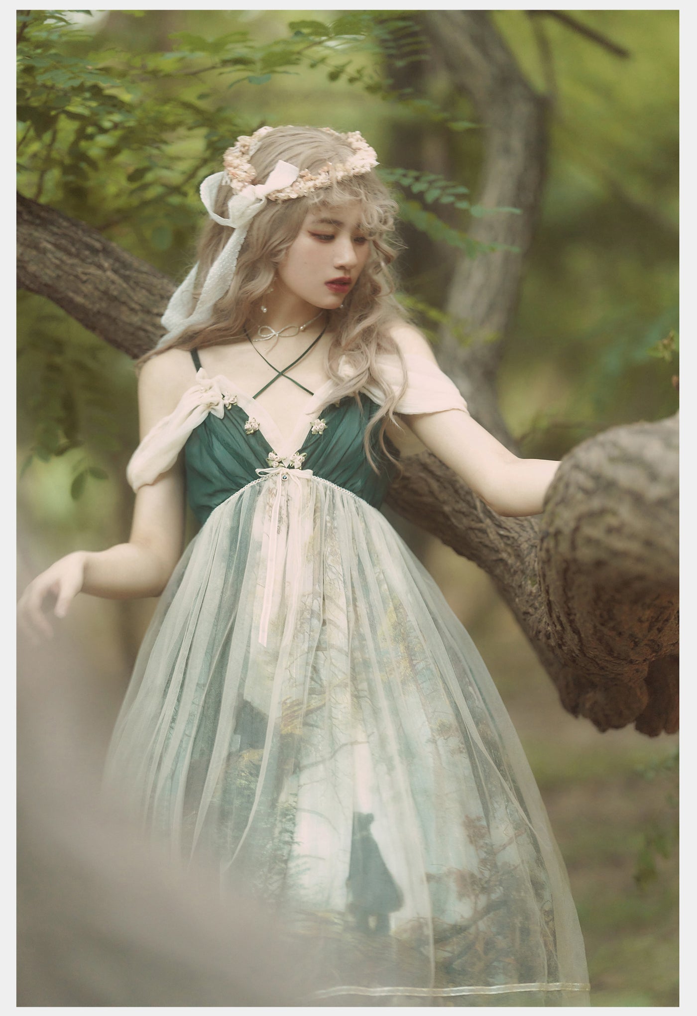 Cyan~Morning of Pine Forest~Elegant Lolita Cyan Bear Print JSK   