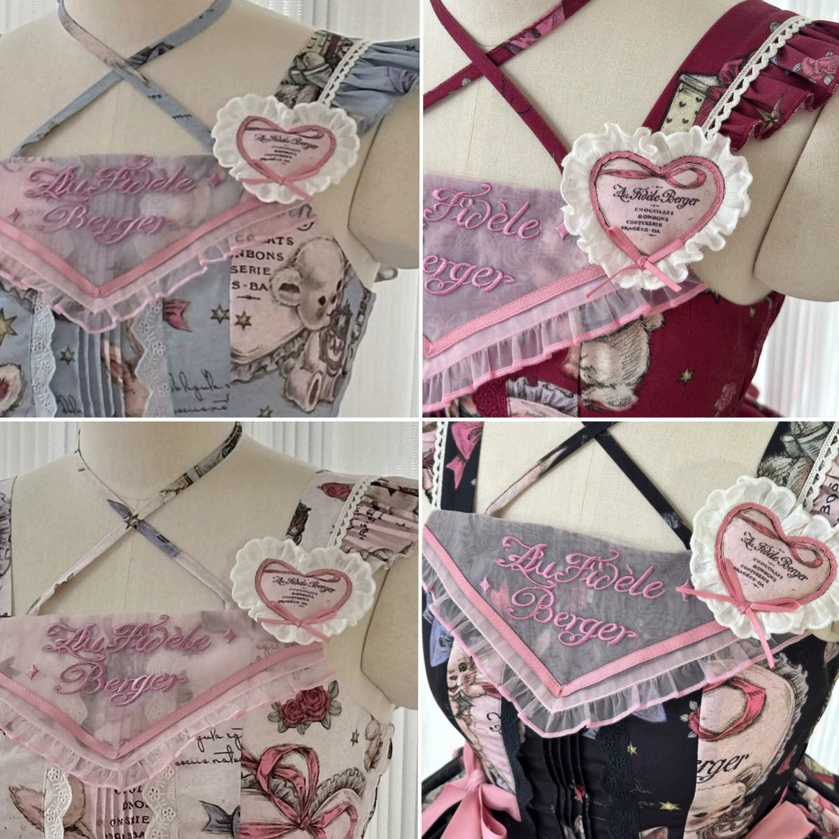 Babyblue~Vintage Lolita Bonnet Hair Band Kawaii Headdress Heart-shaped Dual-use Brooch  
