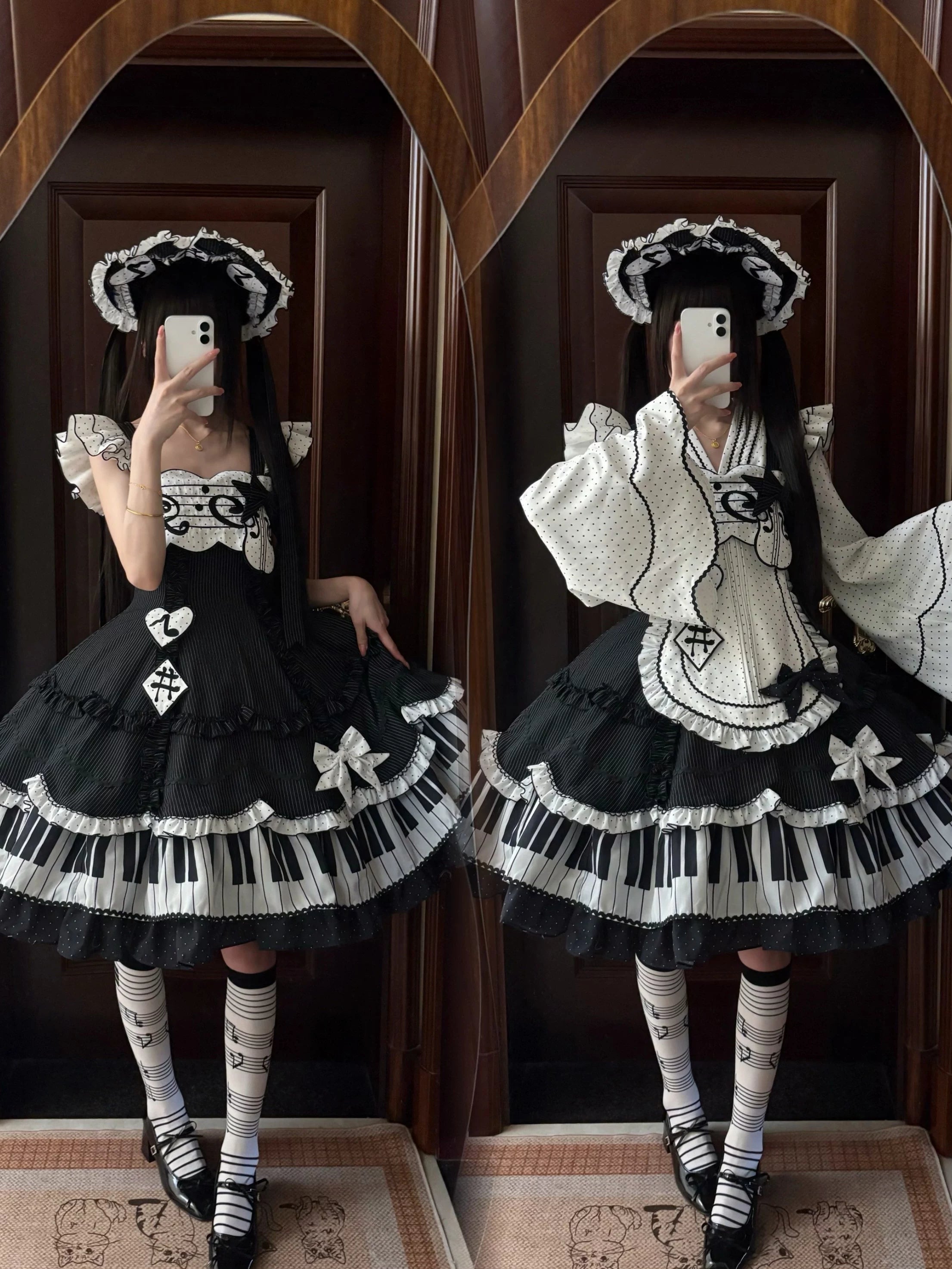 Rhythm Note - Old School Lolita JSK Dress with Piano Keys Hem 45742:860624