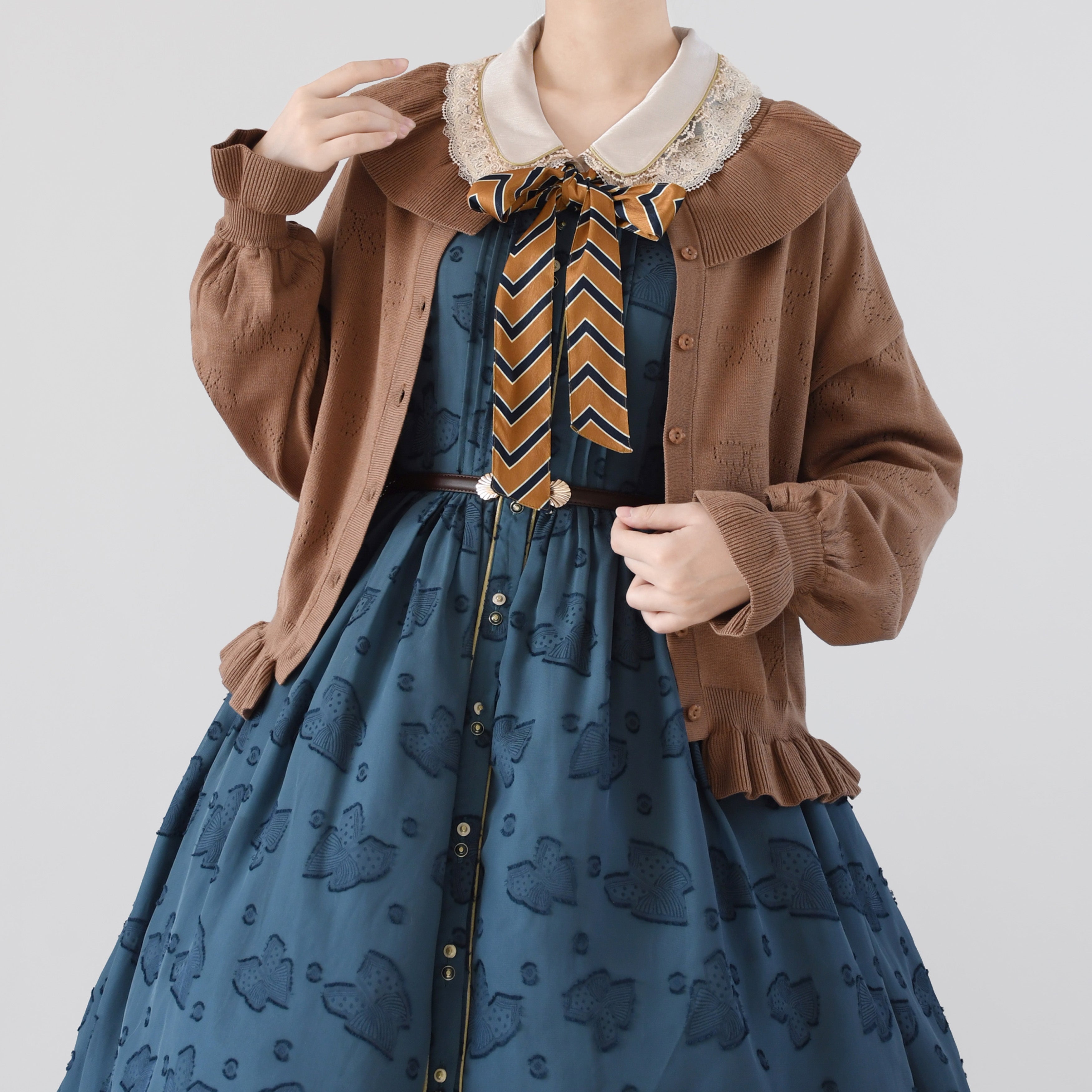 MIST - Vintage Lolita Bow Hollowed-out Sweater Ruffled Cardigan
