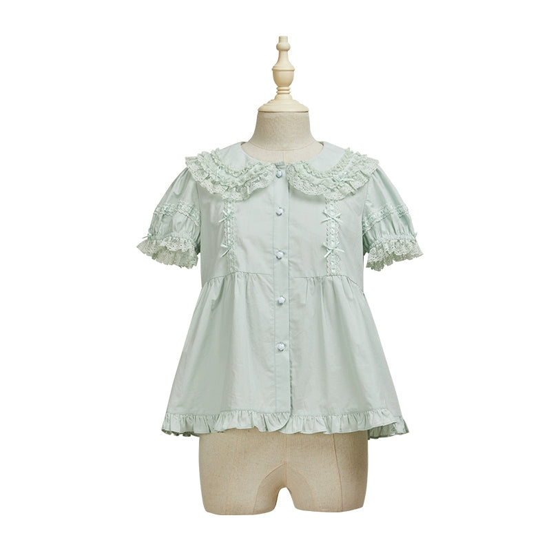 Summer Fairy~Cloud Dream~Cotton Lolita Shirt Shirt Sleeve Doll Collar Multicolors XS mint green 