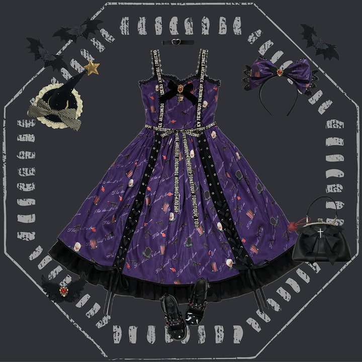 Miss Point~Gothic Lolita Clown and Bat Wings Print JSK Customized L purple 