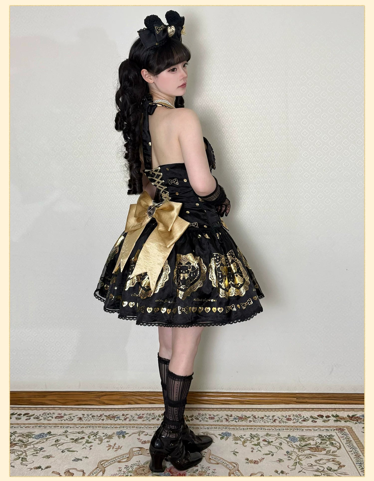 Brown Sugar Bear - Old School Lolita OP & Halter Dress, Bear Print 45249:842138