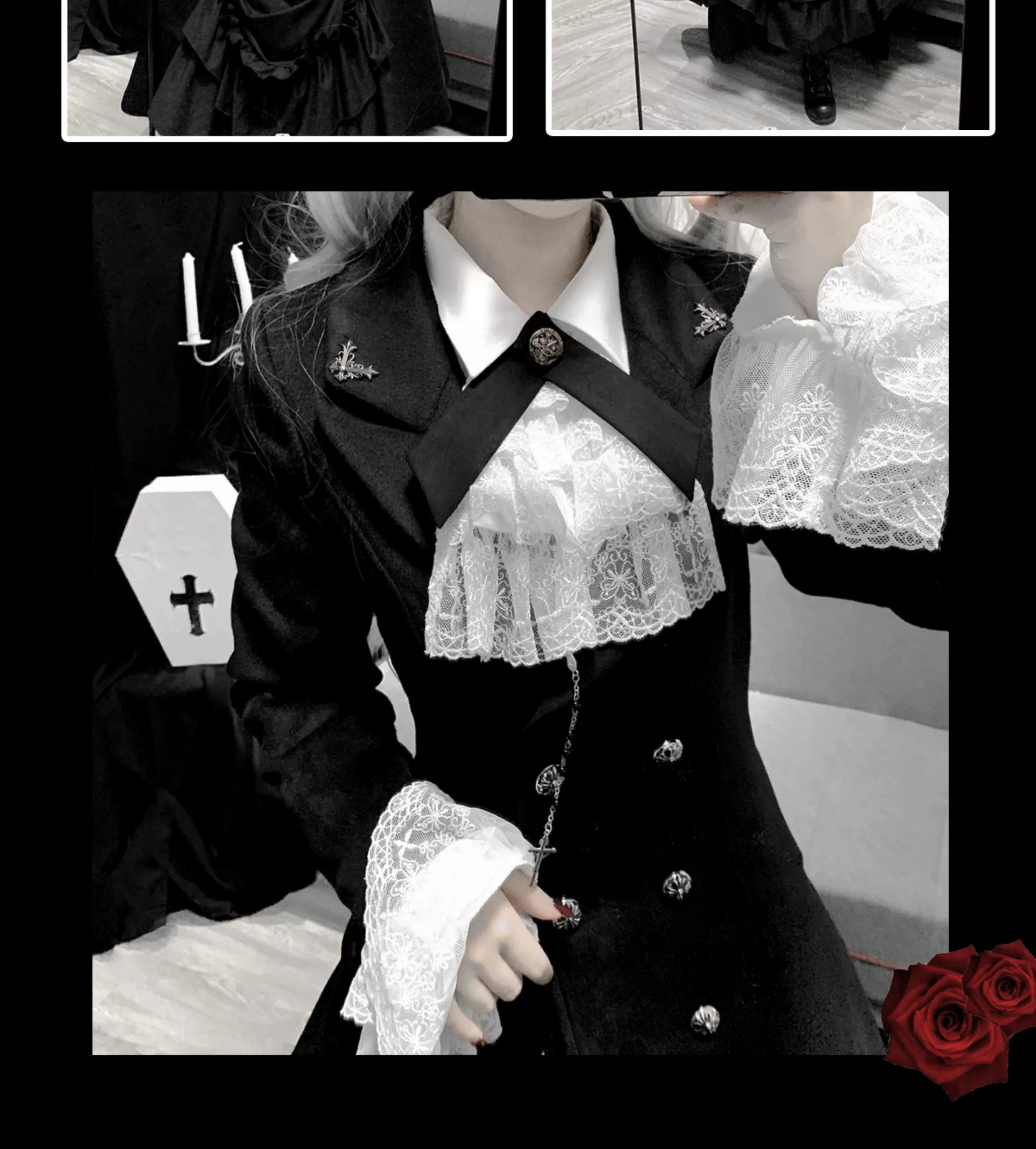 Nightingale Girl - Downfall Dawn - Gothic Lolita Black Double-Breasted Coat 43930:789775