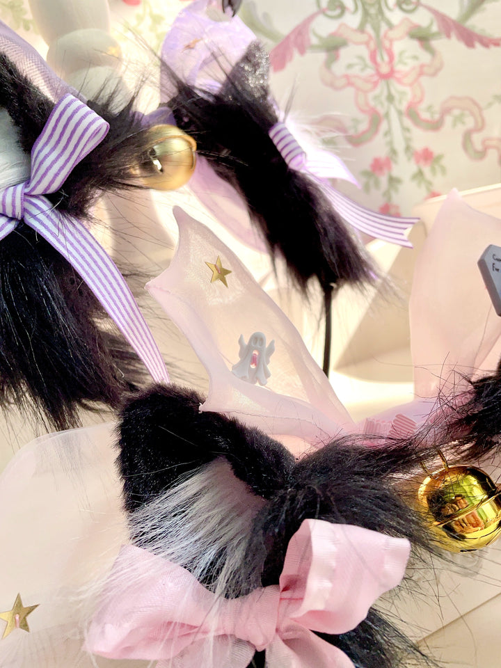 Fluff Mollie~Halloween Lolita KC Bat Cat Ear Bell Headband   