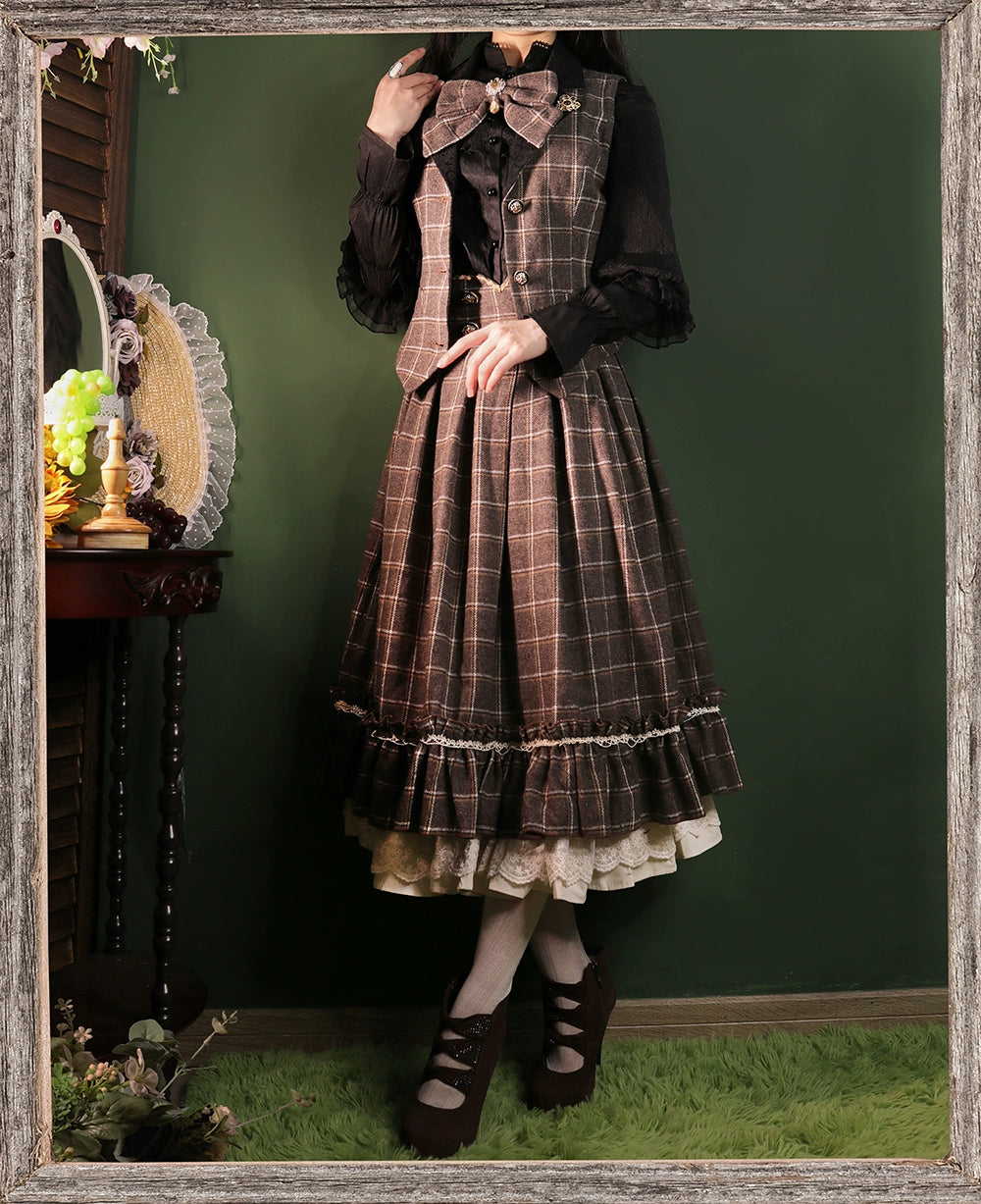 (BFM)Miss Point~Rose~Elegant Lolita Fishbone Grid Skirt Customized   