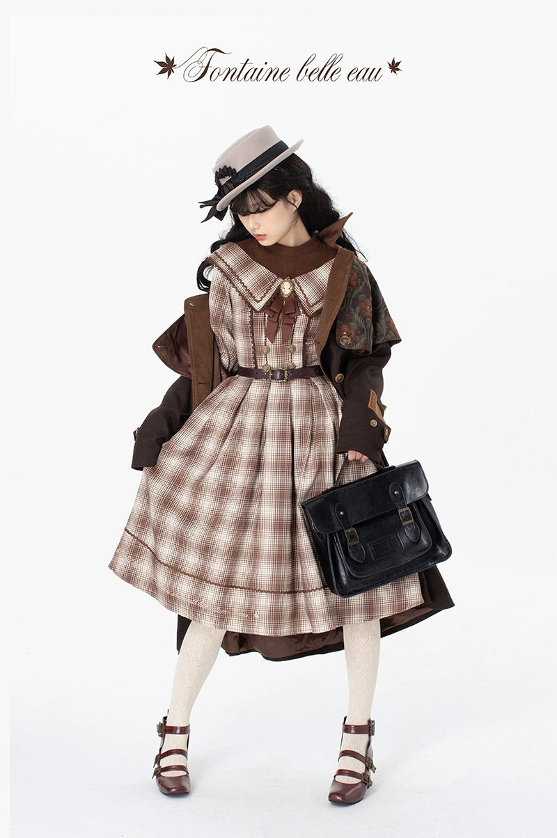 ZeeYe~Maple Dan Bai Lu~Classic Lolita Plaid Dress Long Sleeved OP 41384:692700