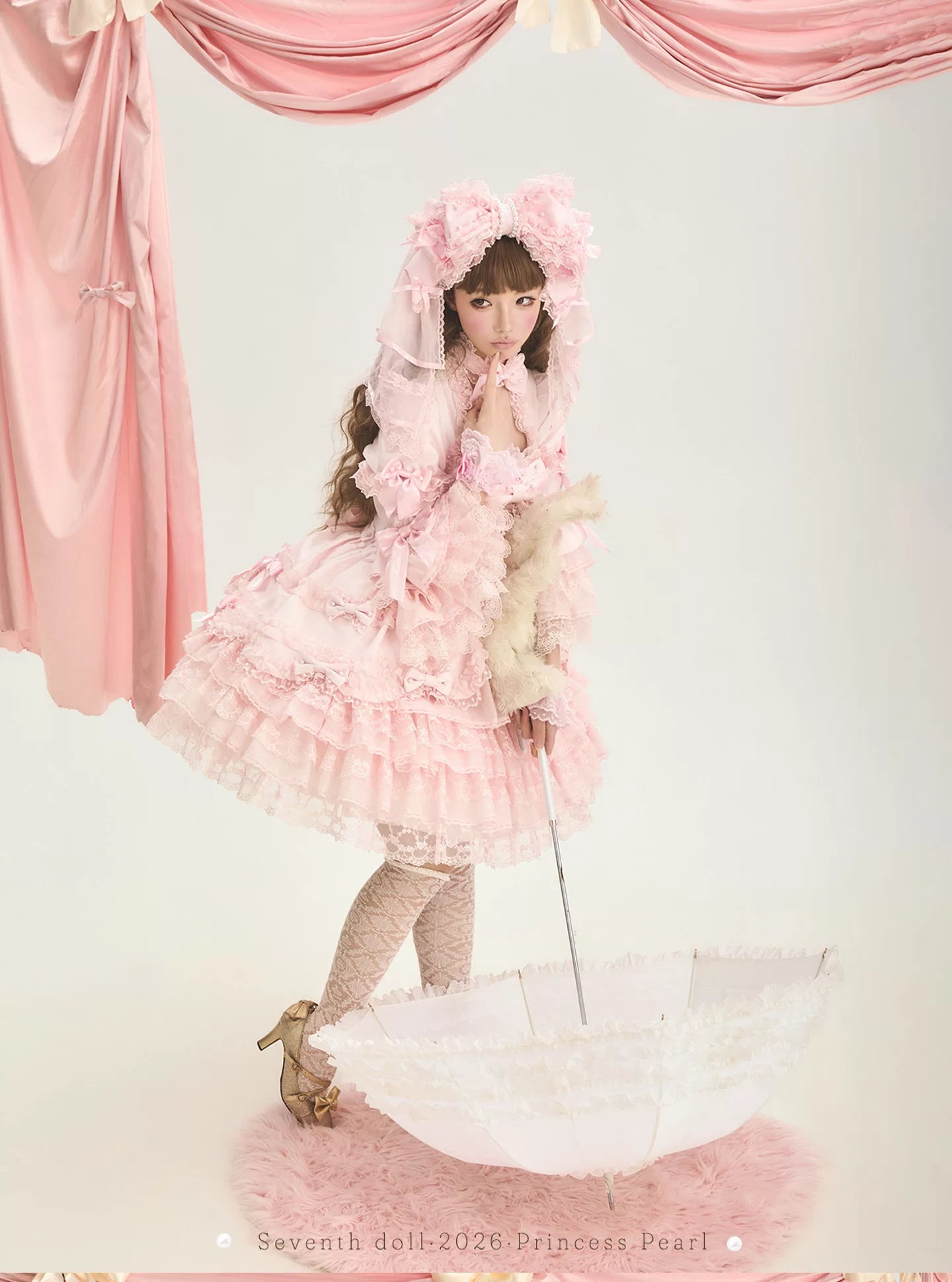 Pearl Princess - Old School Lolita Pink Dress, Pearls & Bows 45179:838252