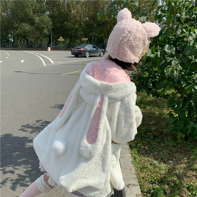 To Alice~Kawaii Lolita Coat Winter Imitation Rabbit Fur Polka Furry Coat   