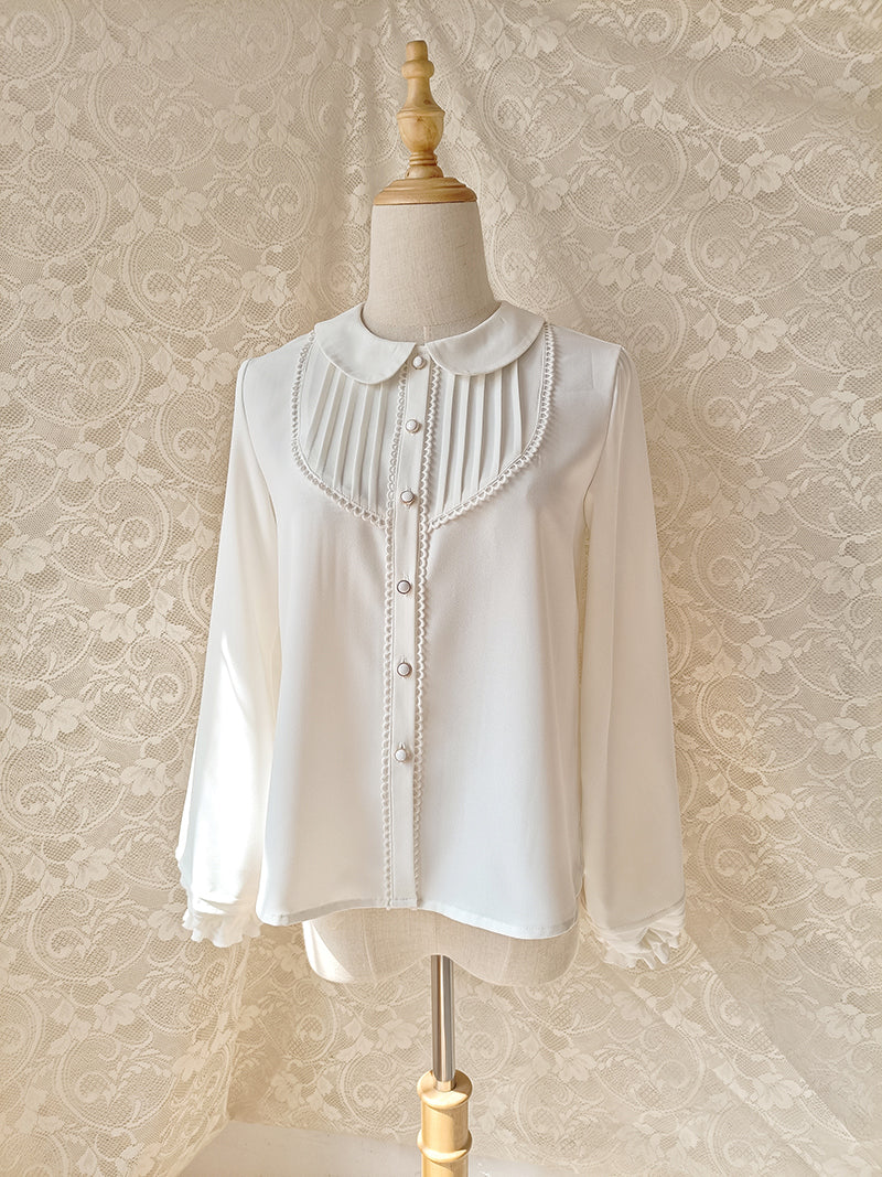 Youlan Lane - Elegant Lolita Chiffon White Long Sleeve Blouse XS white