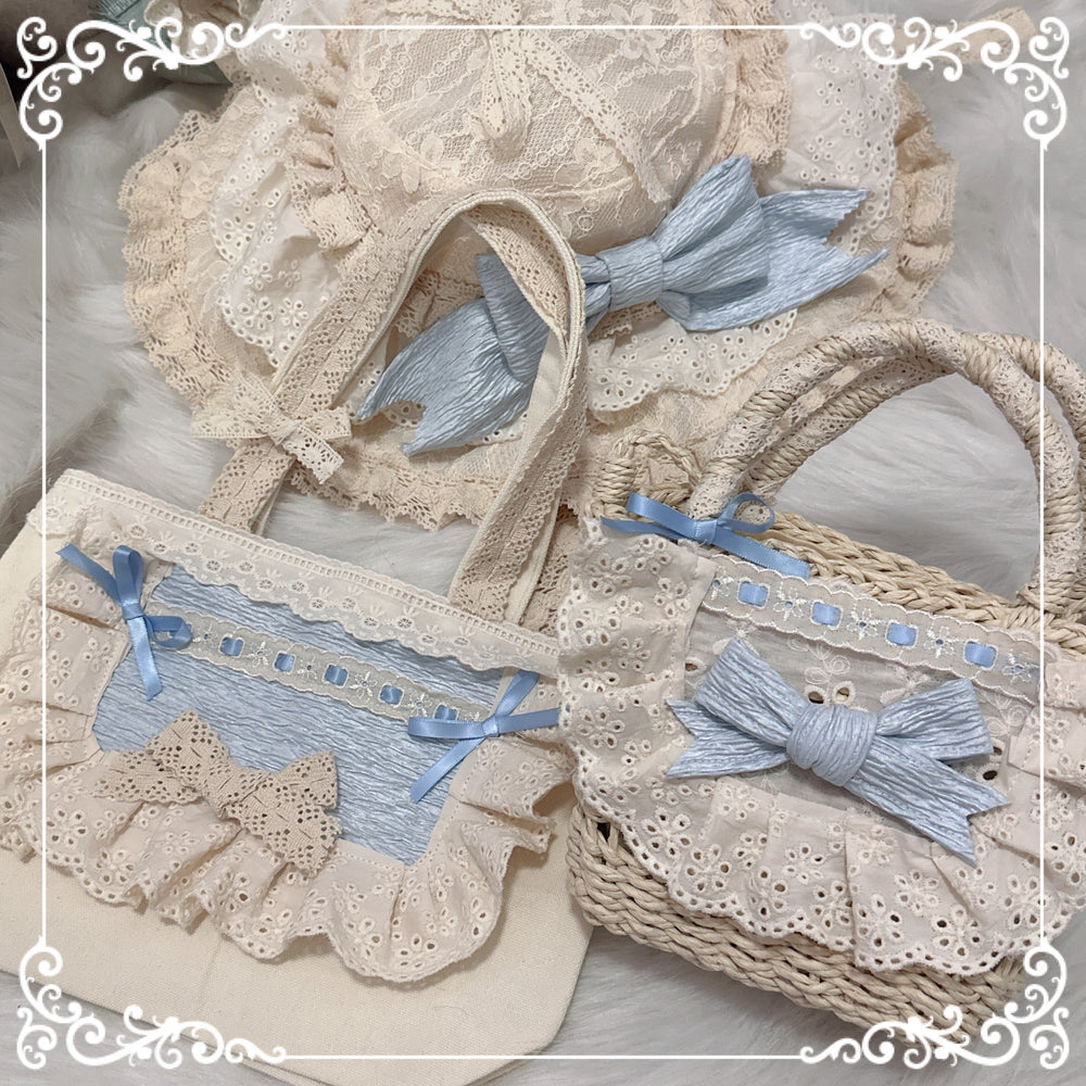 Chestnut Lolita~Daily Lolita Cloth Handbags light blue small rattan bag  