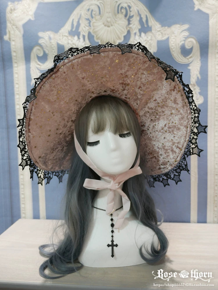 Rose Thorn~Polar Night Sky~Halloween Gorgeous Gilding Lolita Witch Hat   
