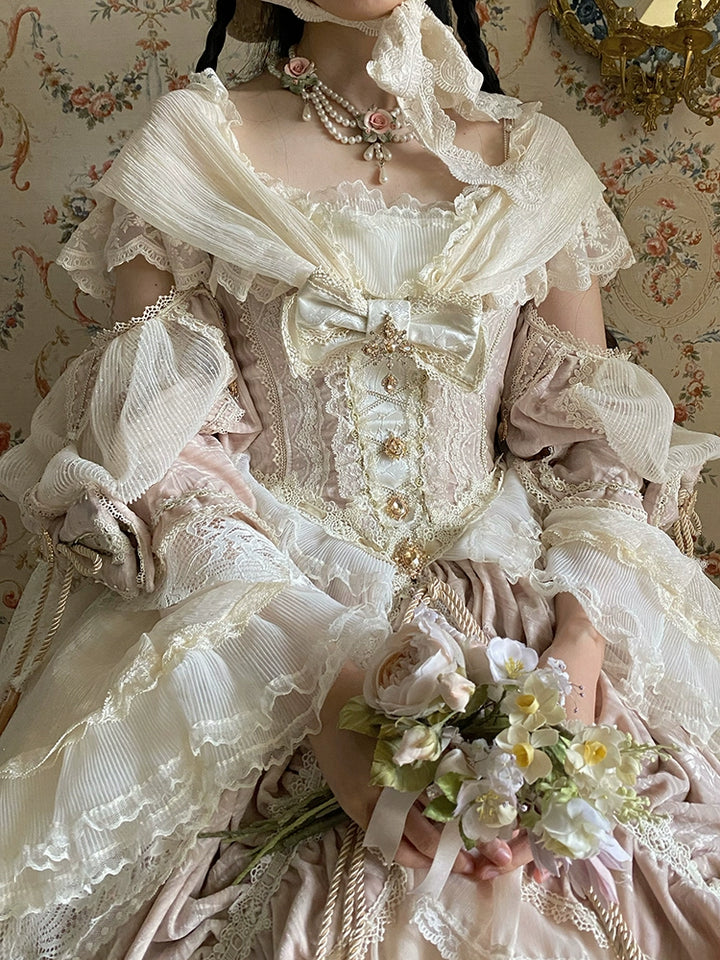 Guaji~Isabella~Wedding Lolita OP Bridal Dress with Tiered Petticoat and Trailing