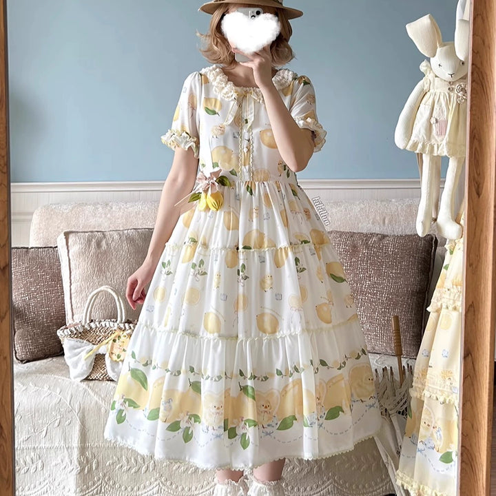 Miss Point~Lemon Chick~Country Lolita Accessories With Openwork Straw Hat 42983:760551