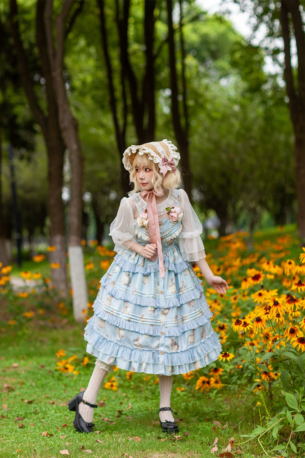 Infanta~Elegant Lolita JSK Dress Tiered Rabbit Prints Middle Split Dress