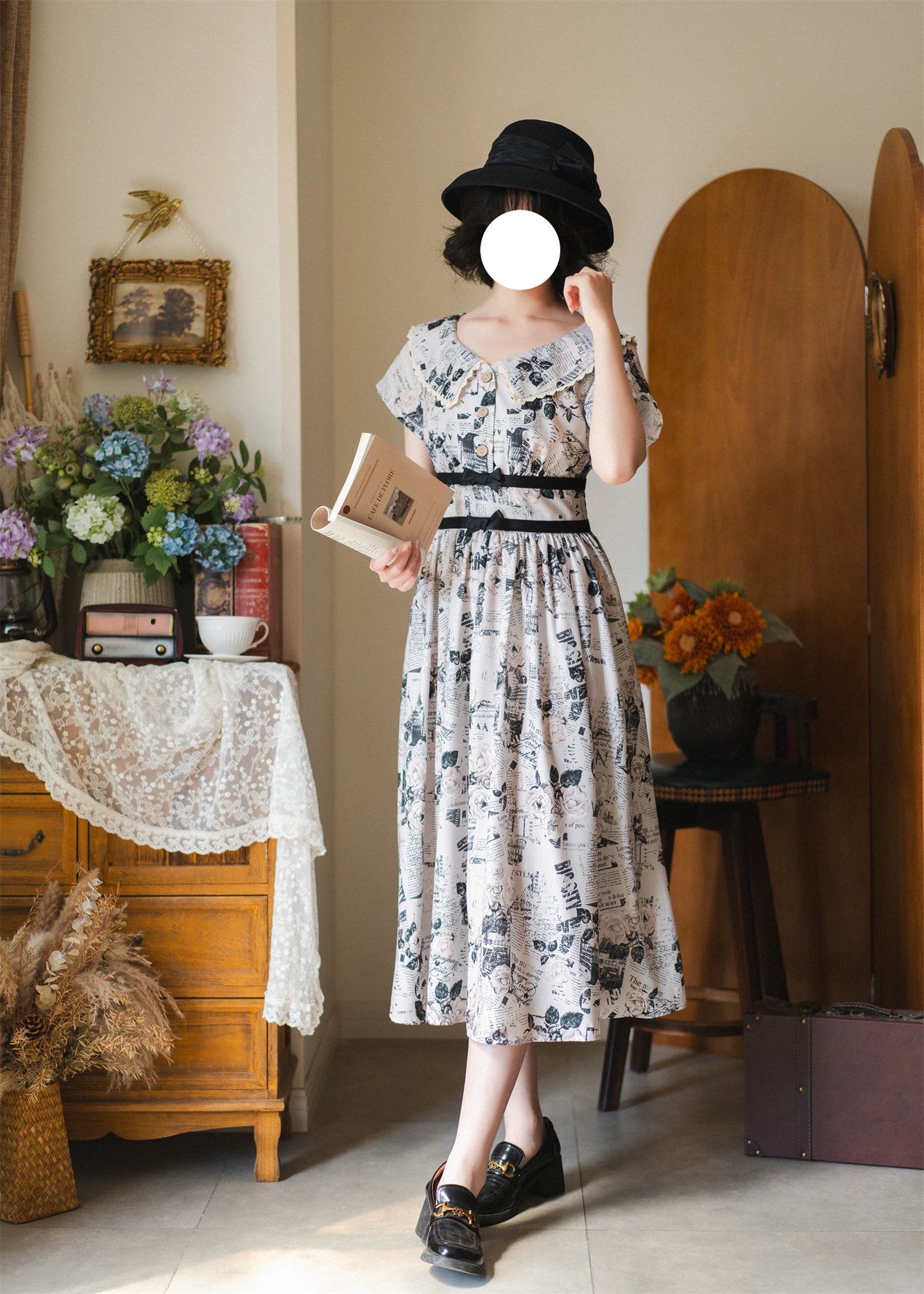 Forest Holiday - Vintage Classic Lolita Newspaper Printed OP Dress 45505:850764