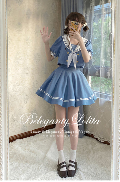 (Buyforme)Beleganty~Vintage Sailor Style Skirt Set Sea and Wind   