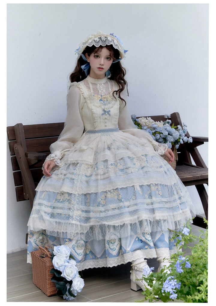 With PUJI~Letter and Poetry~Classic Lolita JSK Suit Four-tiered Twins Dress