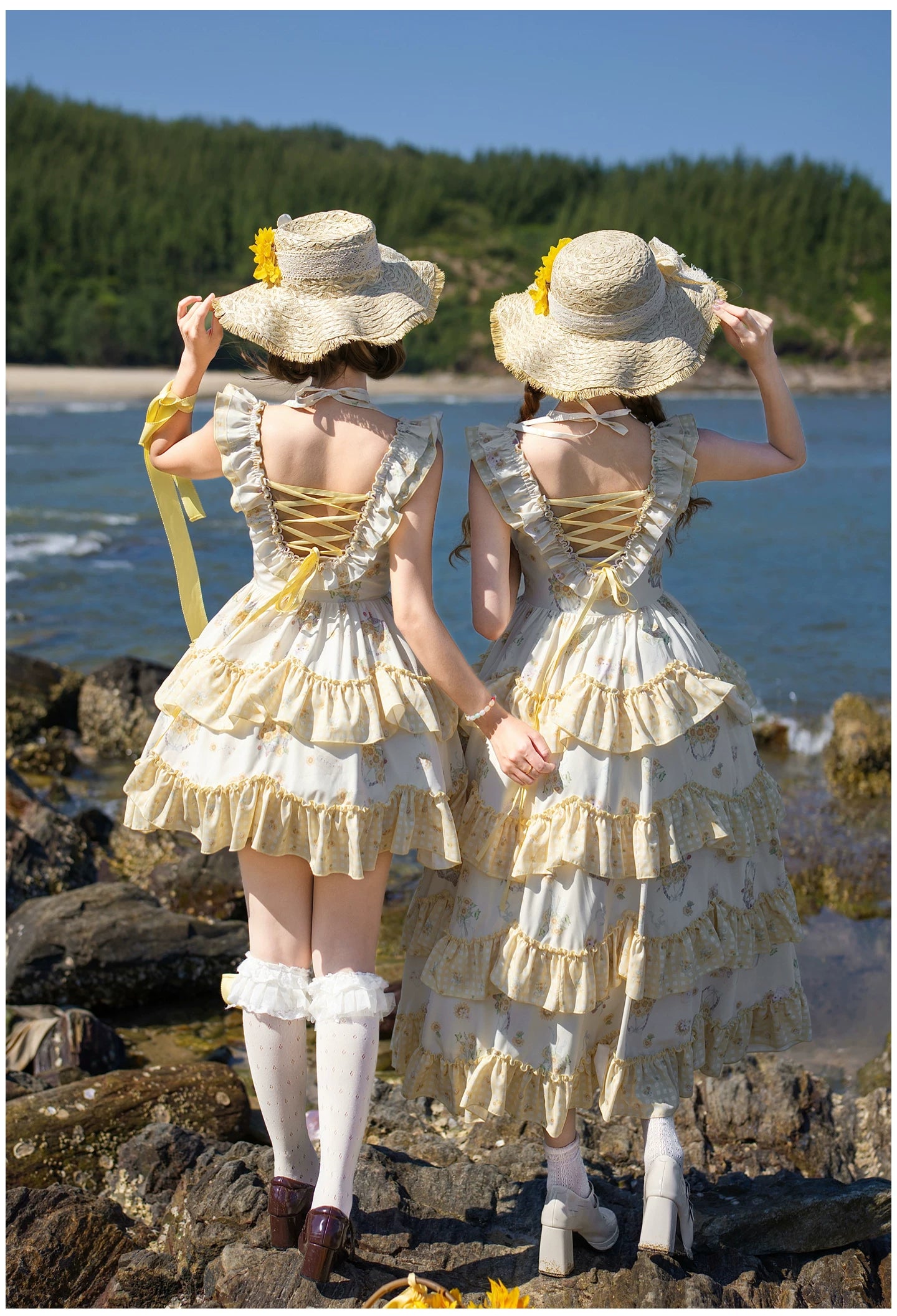 Small Sunflower - Classic Lolita Sunflower Printed JSK Dress, Tiered Hem 45740:860897