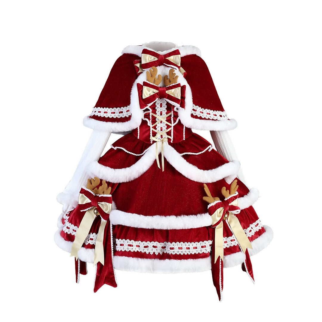 Matutu~Sweet Lolita JSK Suit Christmas Lolita Cape and Dress   