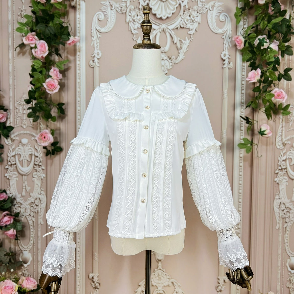 DMFS Lolita - Vintage Lolita Mutton Leg Sleeve Blouse Doll Collar Shirt S Off-white