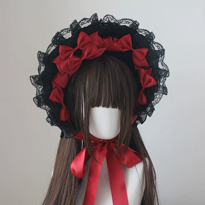 (BFM)Deer Girl~Gothic Lolita Handmade Bonnet with Bows and Beads   