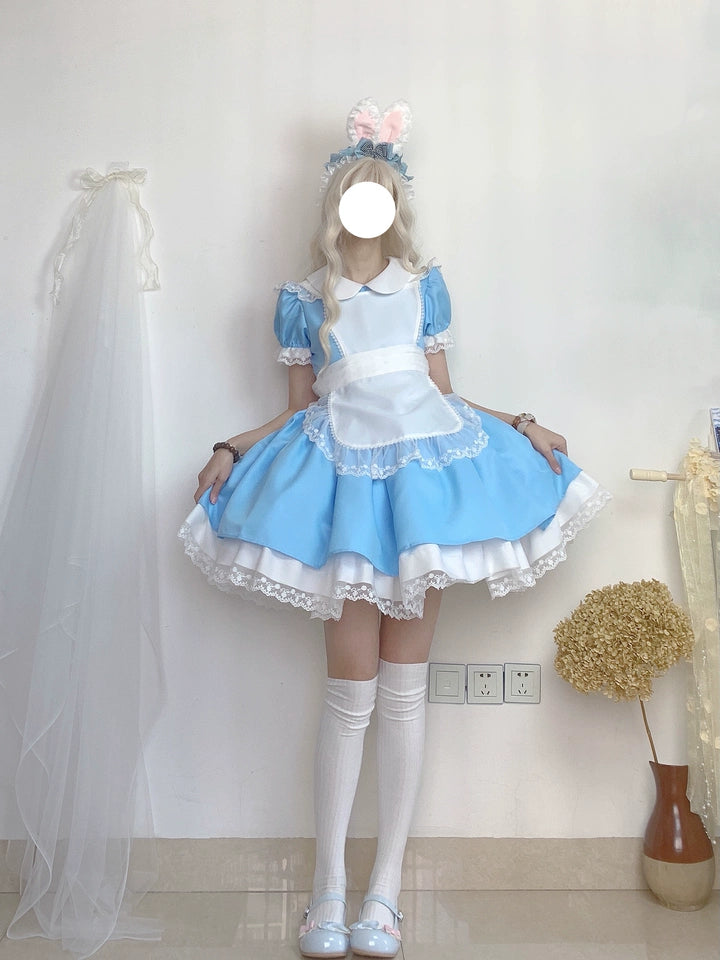 Daydream Whisper~Dream Doll~Plus Size Maid Lolita OP Suit Black and Blue Dress