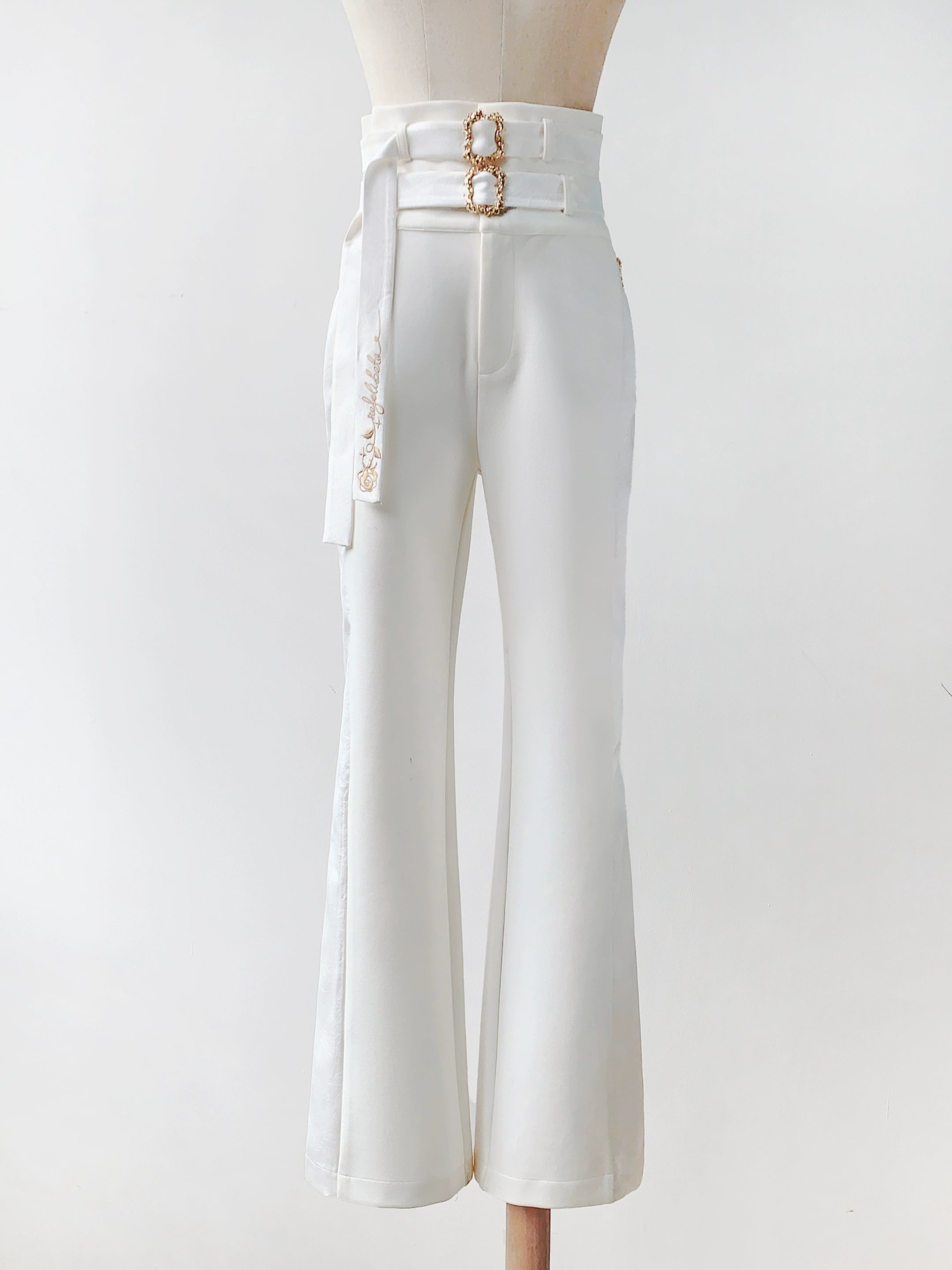 Every Page of The Poem - Night & Day Sonata - Ouji Lolita Princess Sleeve Shirt & Pants Set White Pants Only One Size