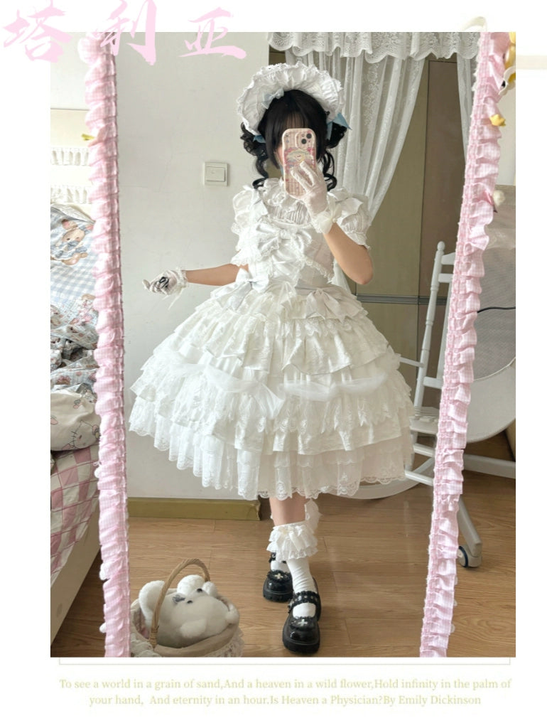 Little Butter~Talia~Sweet Lolita Jumper Dress Set Lolita OP Dress White JSK S - Dress only 