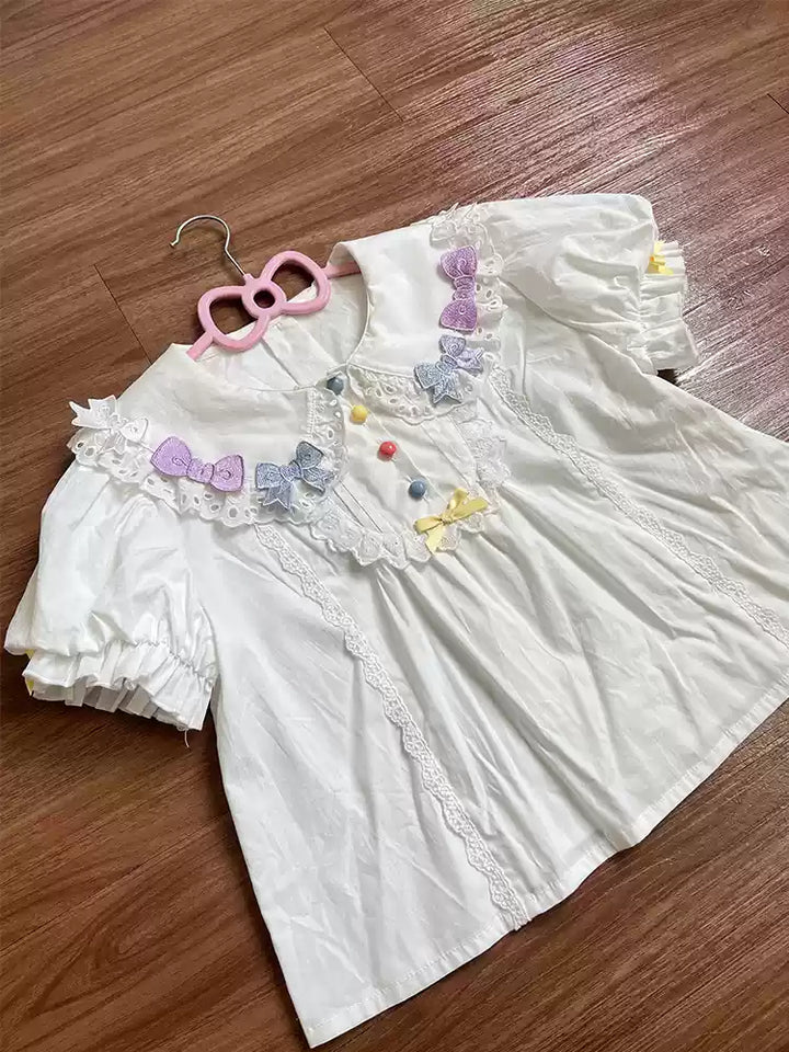 NanShengGe~Sheep Party~Sweet Lolita Jumper Dress Print SK M White bow blouse