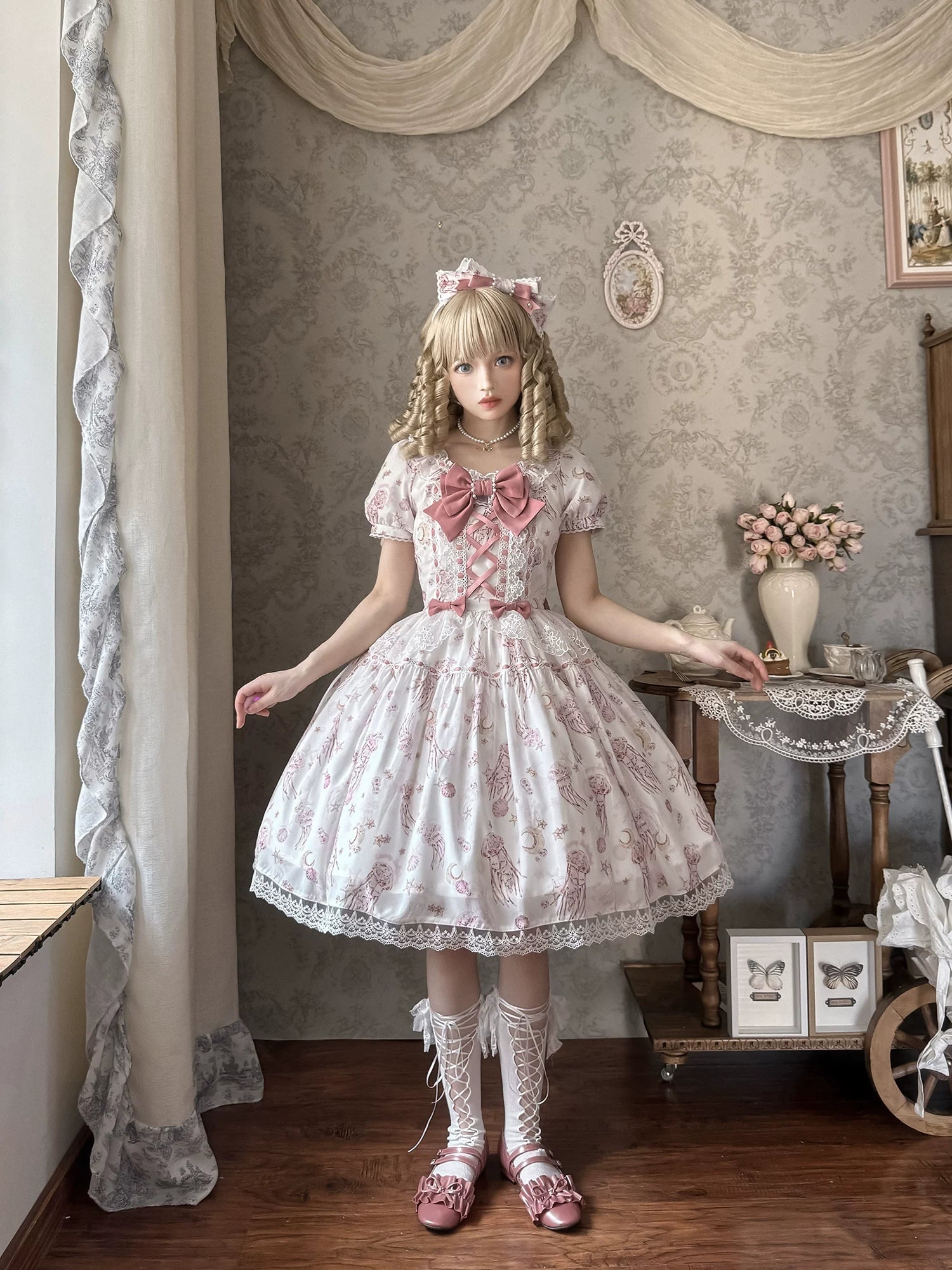 Starry Jellyfish - Printed Classic Lolita JSK Dress, Short Sleeve OP