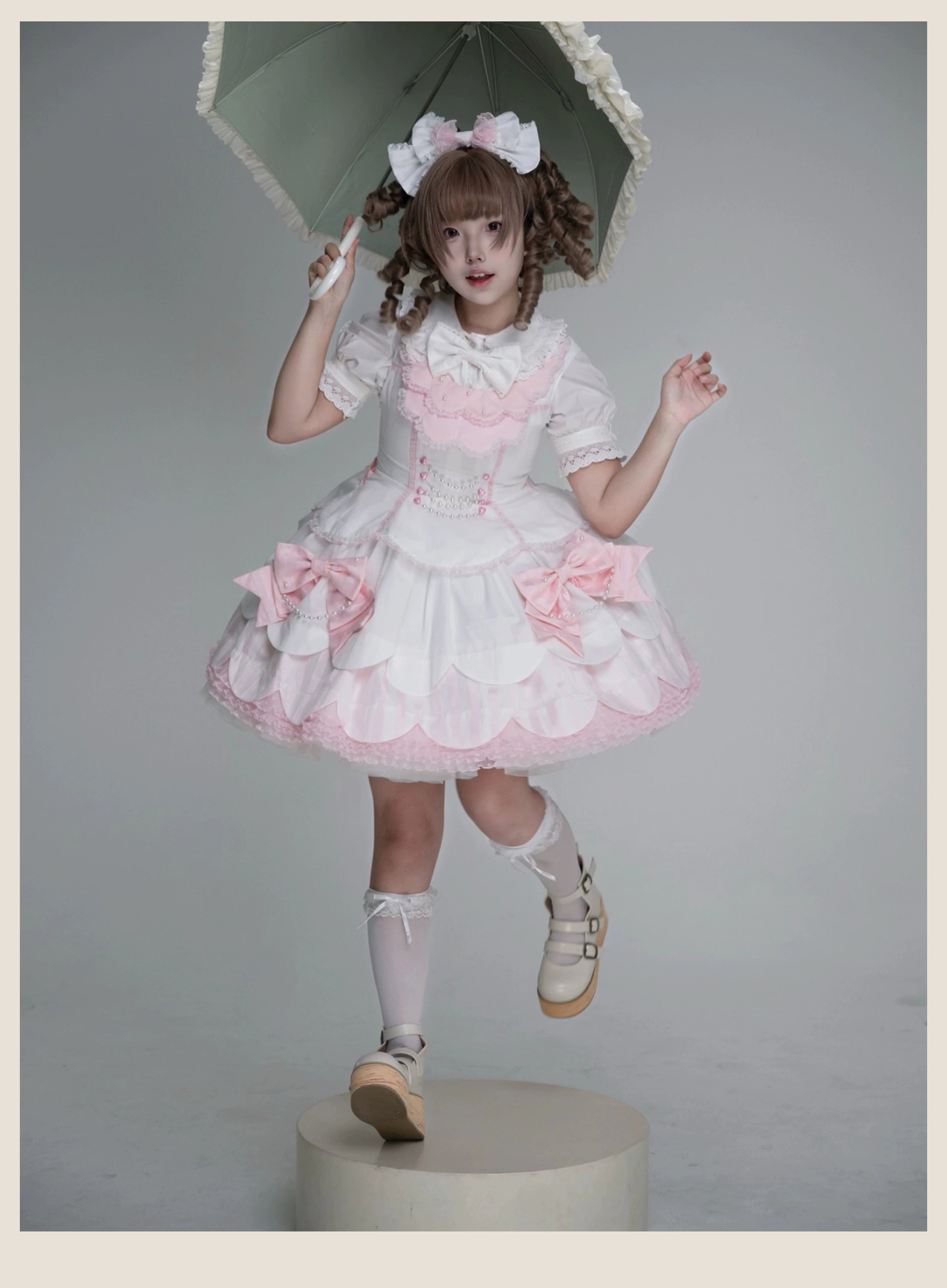 TaTaTa Lolita - Pearl Princess - Old School Lolita Jumper Dress Outfit, Petal Hem 44056:793702