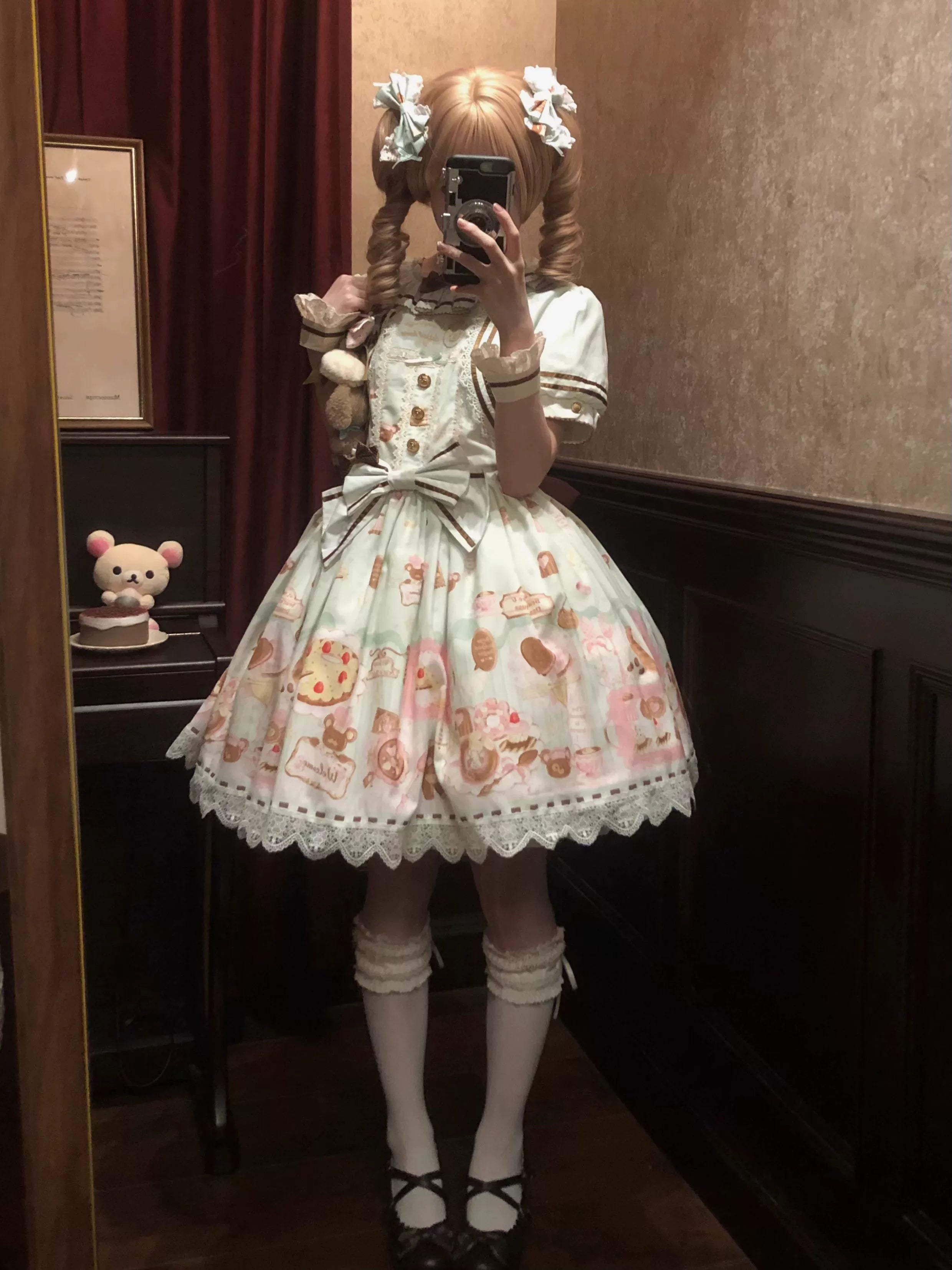 Babyblue - Dream Teahouse - Dessert Print Kawaii Lolita OP Dress Suit 43332:773727