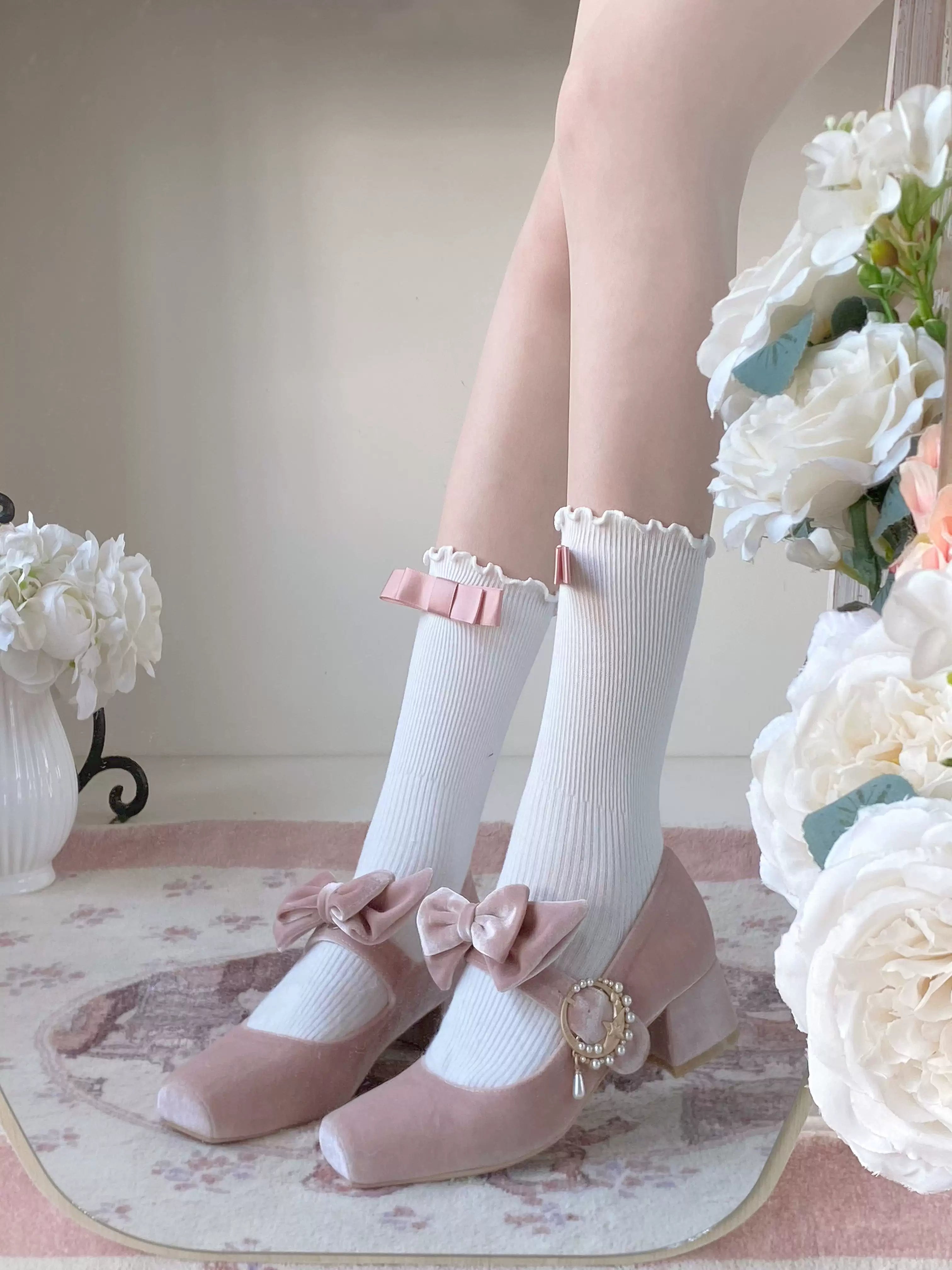 Pure tea for dream - Angel Velvet - Sweet Lolita Shoes Mid-heel Velvet Shoes