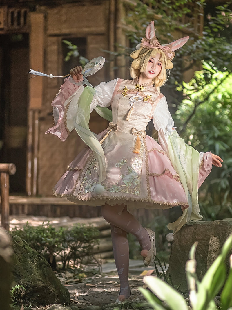 NanshengGe~Touch The Moon~Han Lolita Rabbit Embroidery Dress   
