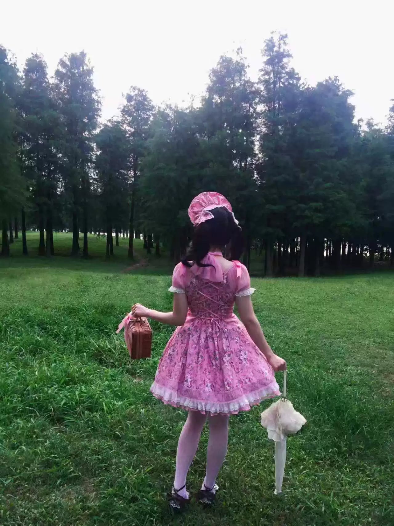 Crimson Poem - Old School Lolita Six-Panel Cut Floral Printed OP Dress 45550:852952
