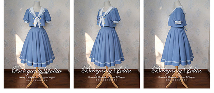 (Buyforme)Beleganty~Vintage Sailor Style Skirt Set Sea and Wind   