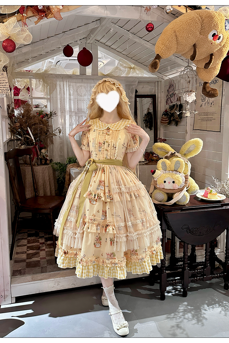 Bunny Harvest Season - Country Lolita Peter Pan Collar OP, Bunny Print JSK 44533:811861