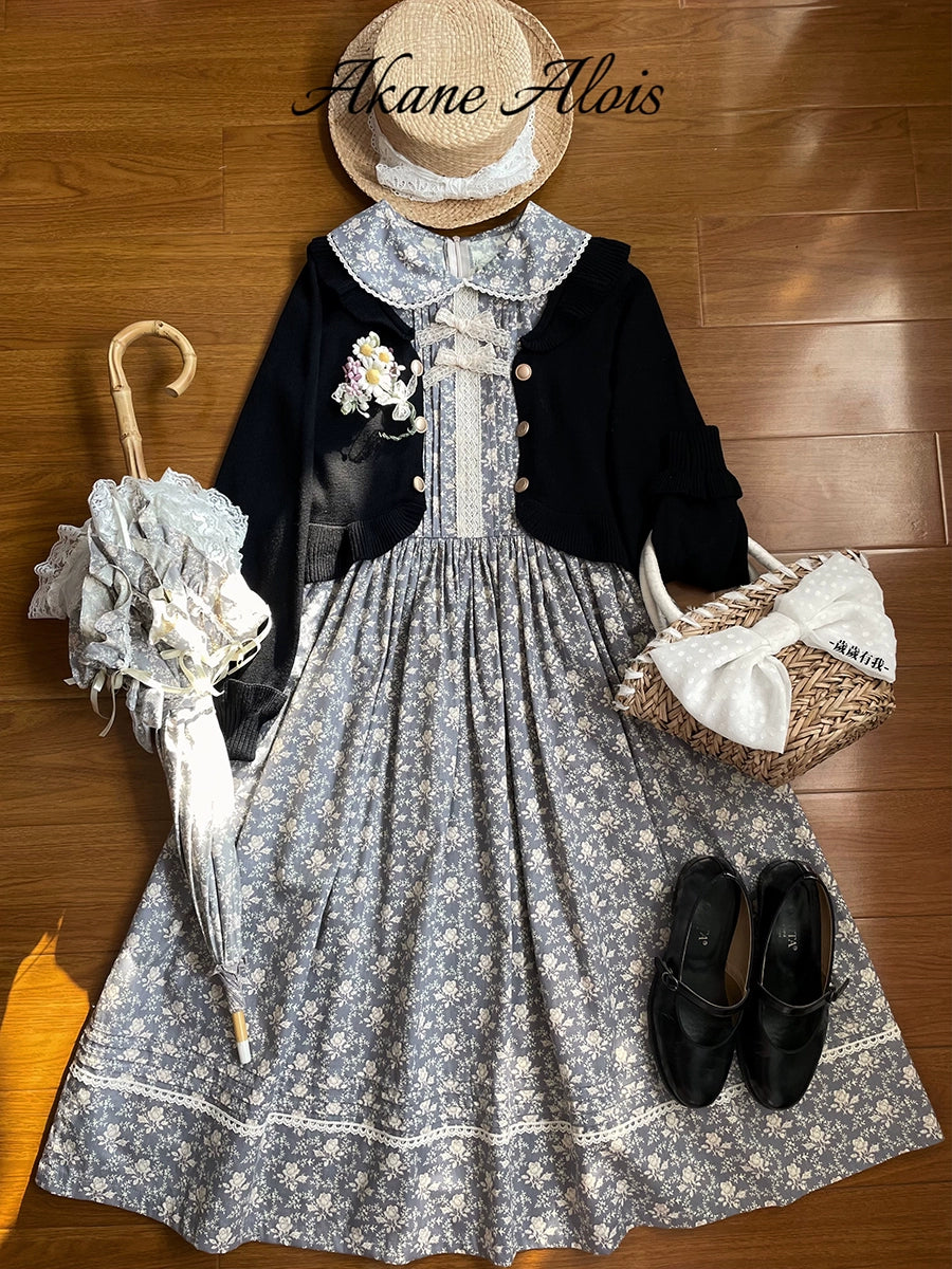 Akane Alois~Hana Shinfu~Country Lolita Flower Print OP Dress   