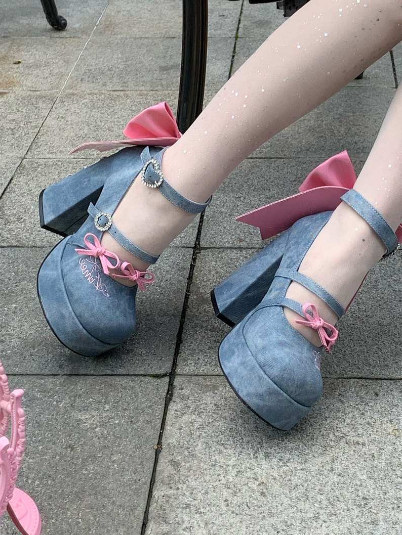 (BFM)Aimee~Barbie Girl Y2K High Heels in 4 Colors 34 Vintage Denim Blue 
