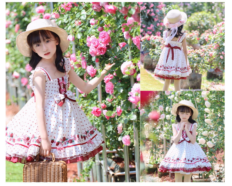 Forest Fluorescent Carps~Strawberry Diary~Sweet Lolita JSK Dress Strawberry Print   