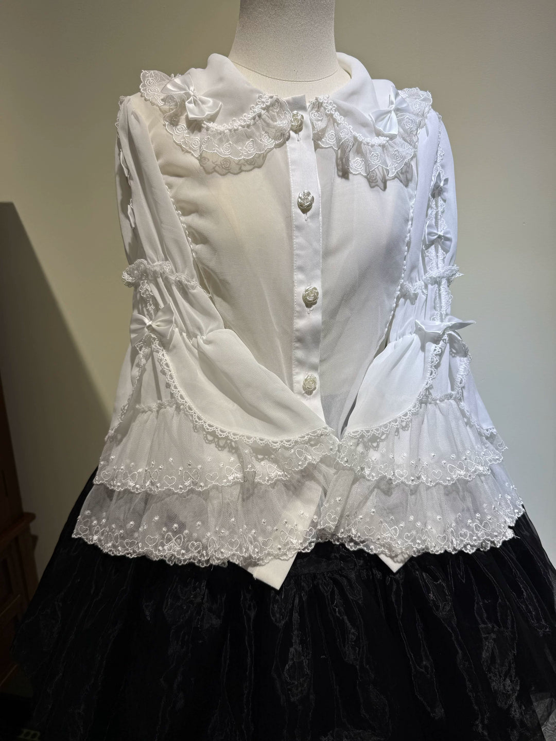 Star Fantasy~Cool Summer~Plus Size Sweet Lolita Chiffon Blouse With Hime Sleeve White Blouse Only S