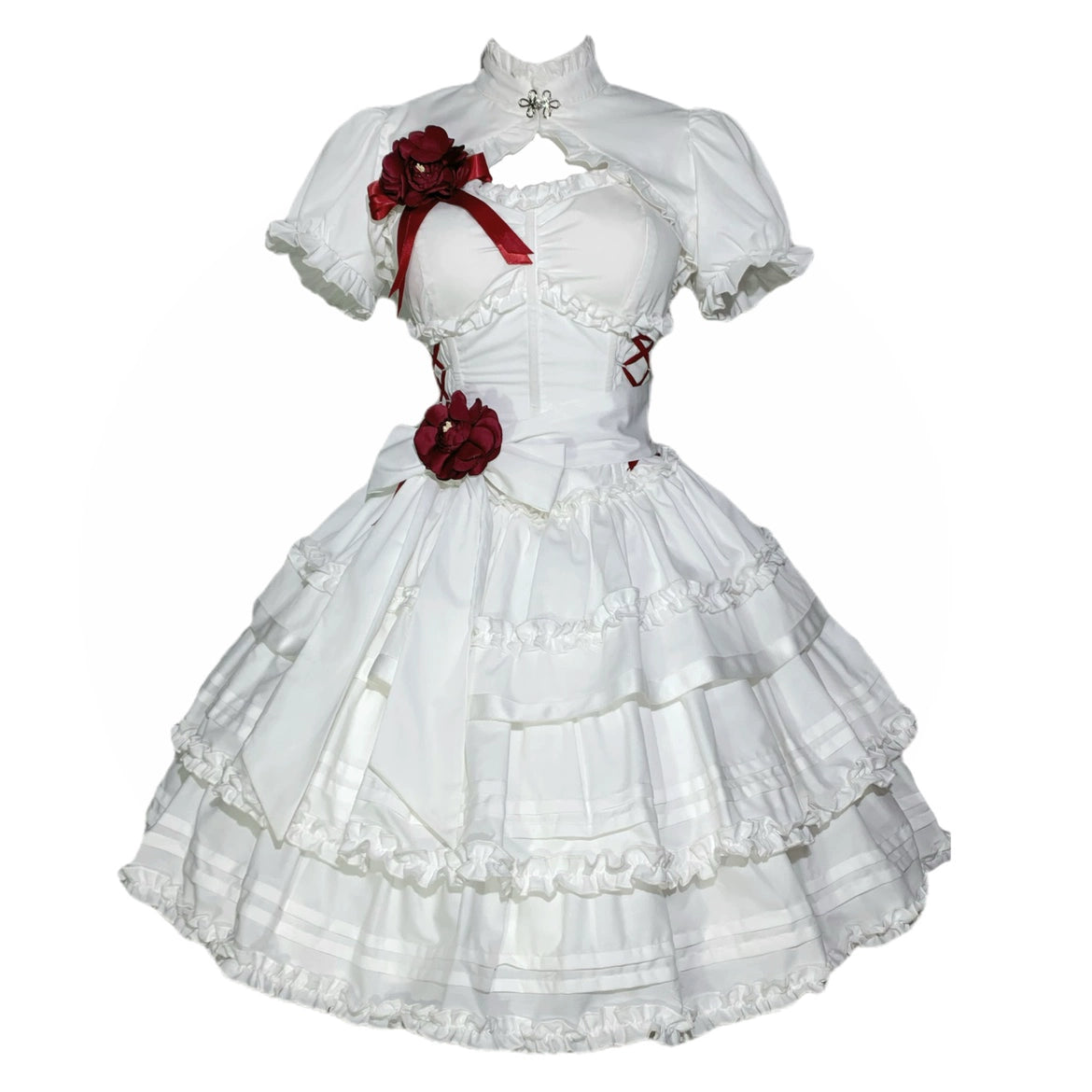 Mengfuzi - LiLith - White Gothic Lolita Dress With Optional Bolero and Sleeves XS White jsk + small bolero