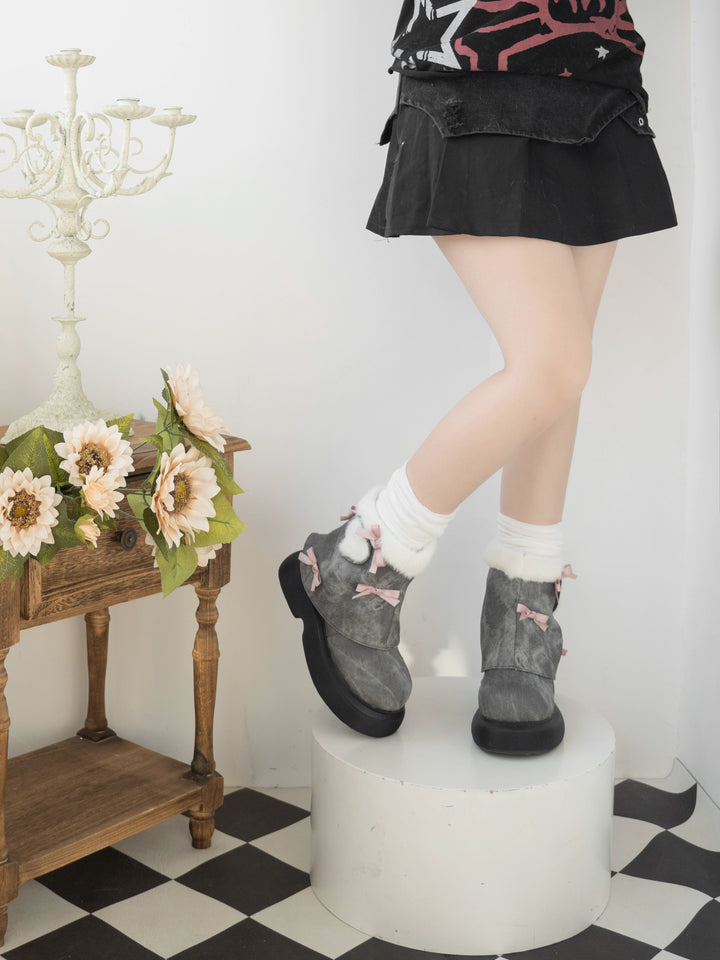 Dolly Doll~Ponyo~Winter Casual Lolita Boots Bow Thick Sole Shoes   