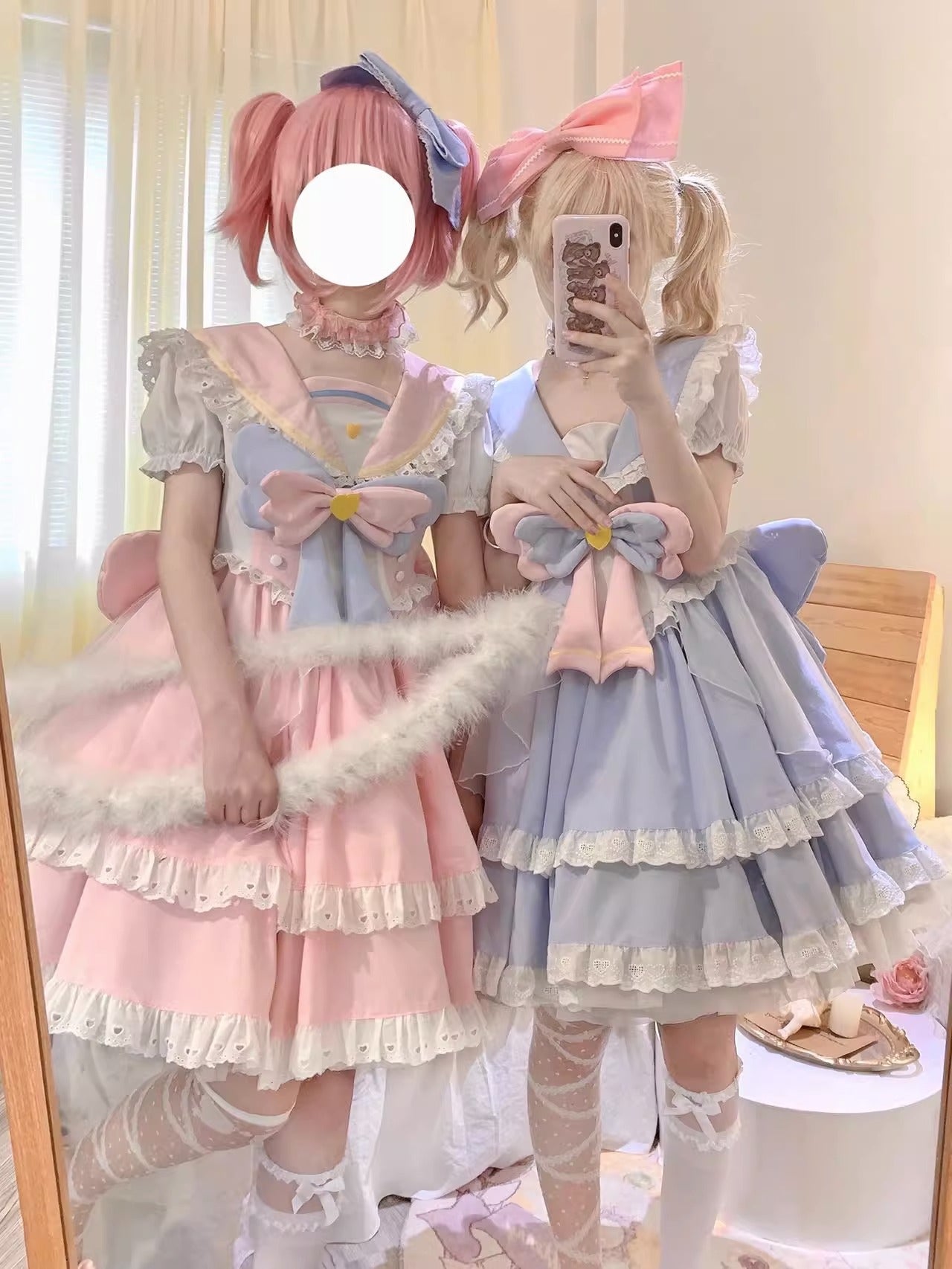 (BFM)Labixiaoxin~Sweet Lolita OP Dress Navy Collar Pastel Tiered Dress Pink S 